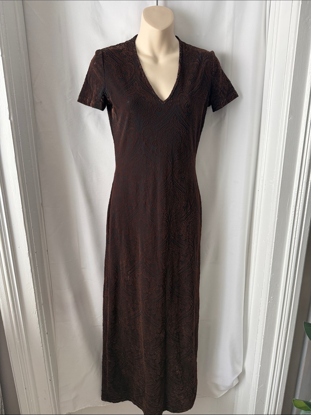 Classic V-Neck Brown Maxi Dress - Made in France